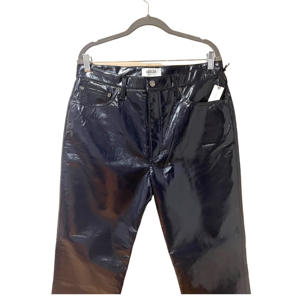 AGOLDE Recycled Leather 90's Pinch Waist Straight Leg Pants in Carbon (32) - Picture 8 of 14